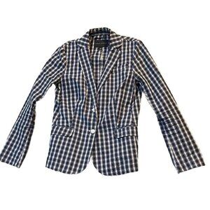 Banana‎ Republic Womens Size Small Blue Plaid Shirt Blazer Jacket Preppy Office